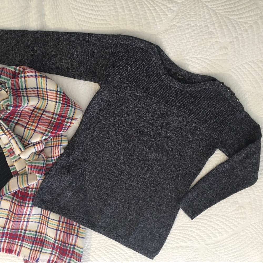 Talbots Navy Heather Sweater with Shoulder Buttons